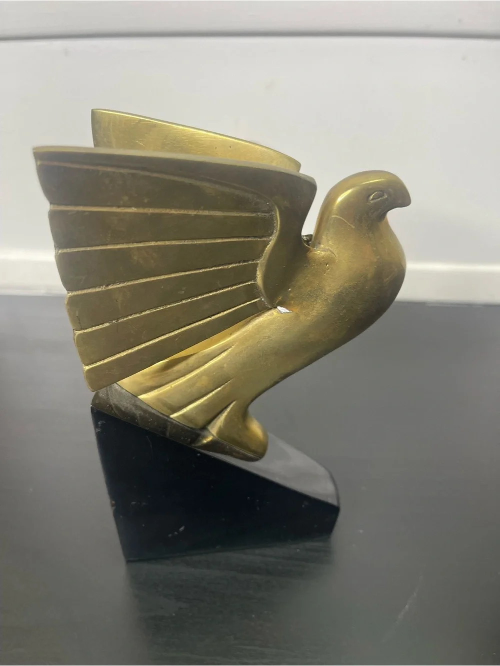Vintage 1970s Brass  Bird Dove Pigeon Eagle  Bookend Korea Art Deco MCM